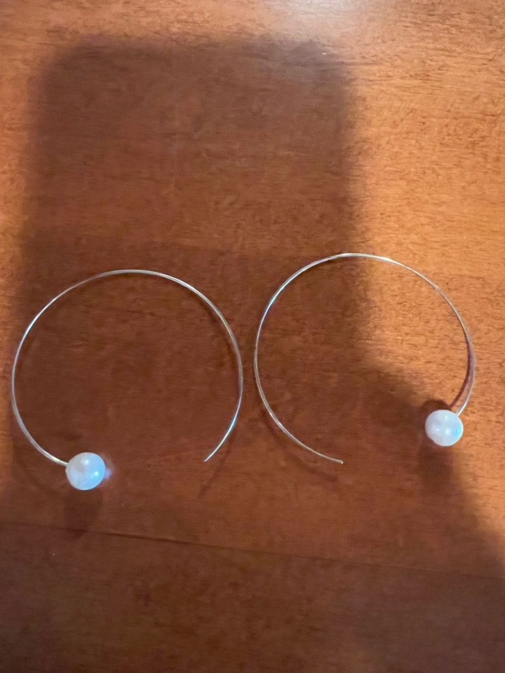 Silver Hoop Earrings with White Pearl Accent - Women Jewelry